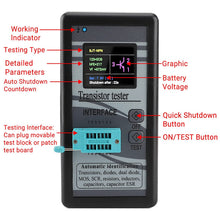 Load image into Gallery viewer, Transistor Tester, DROK Mosfet Transistor Capacitor Tester, Mega328 NPN PNP Transistor Diode Resistor Inductor Capacitance MOS SCR ESR Meter Automatic Checker Detector